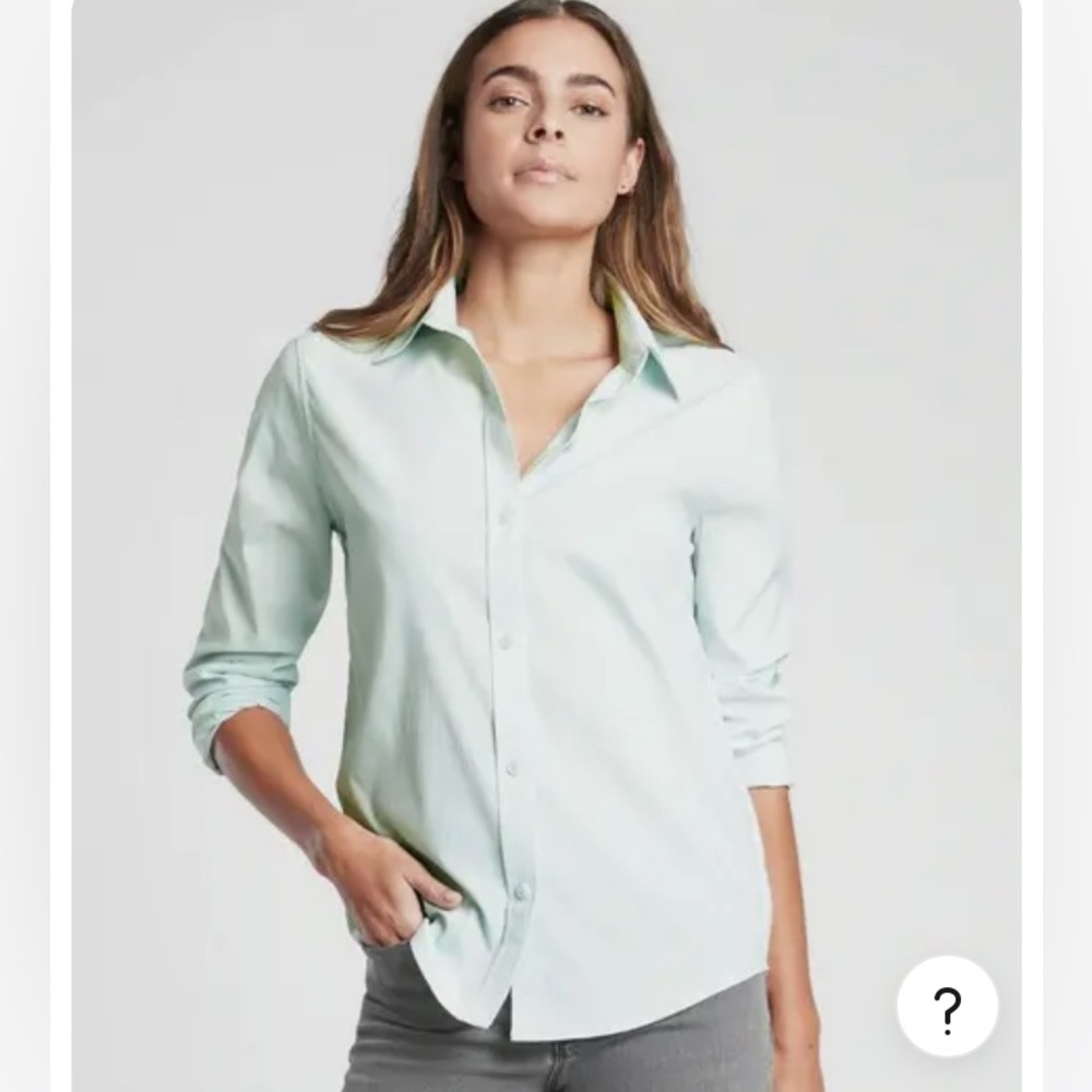 Athleta Midtown Shirt Blouse Too Sea Foam Cyan Blue Size XL Excellent